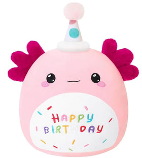 SQEQE Happy Birthday Axolotl plush with hat, ideal party decor