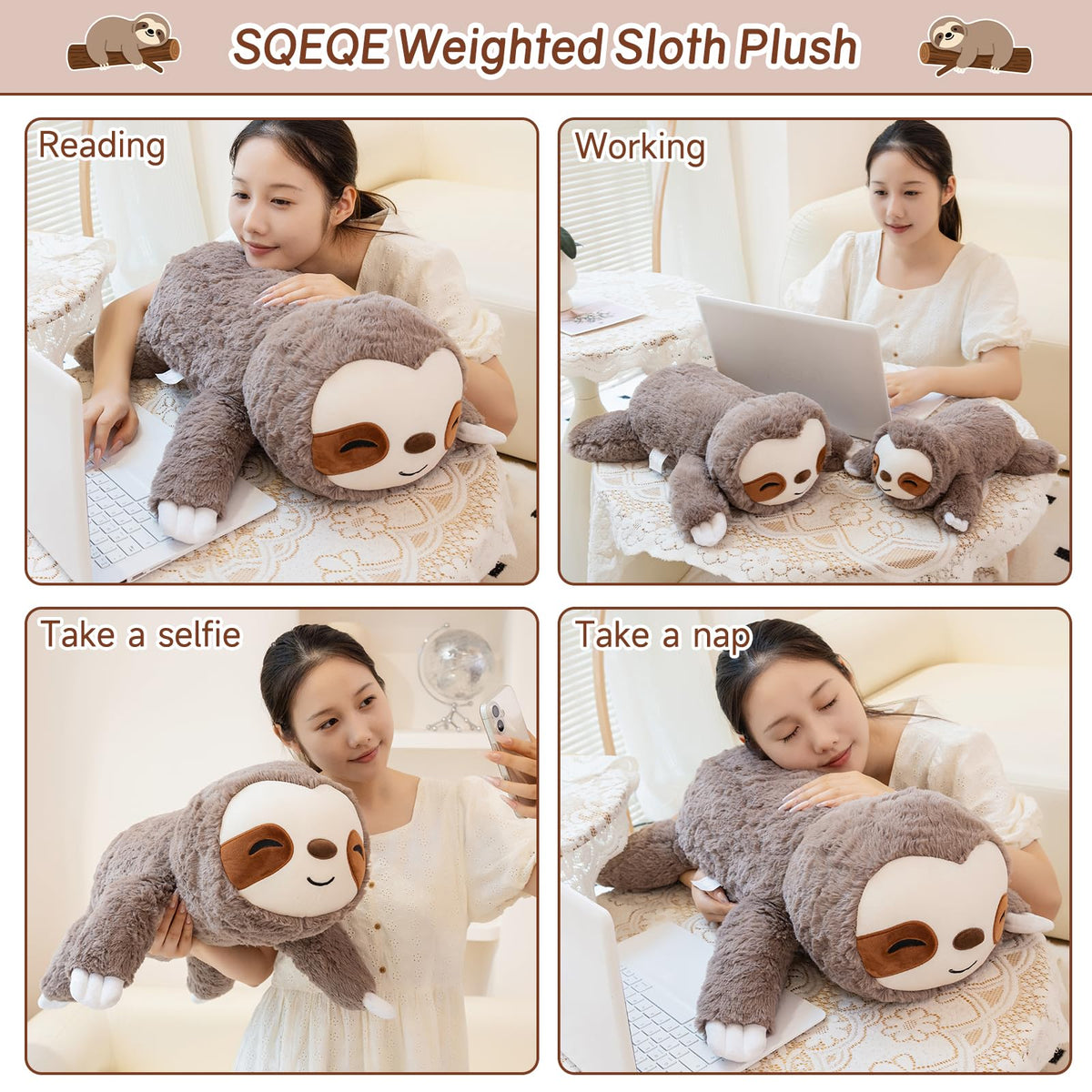 SQEQE nine-point-eight-inch sloth plush portable comfort for travel.