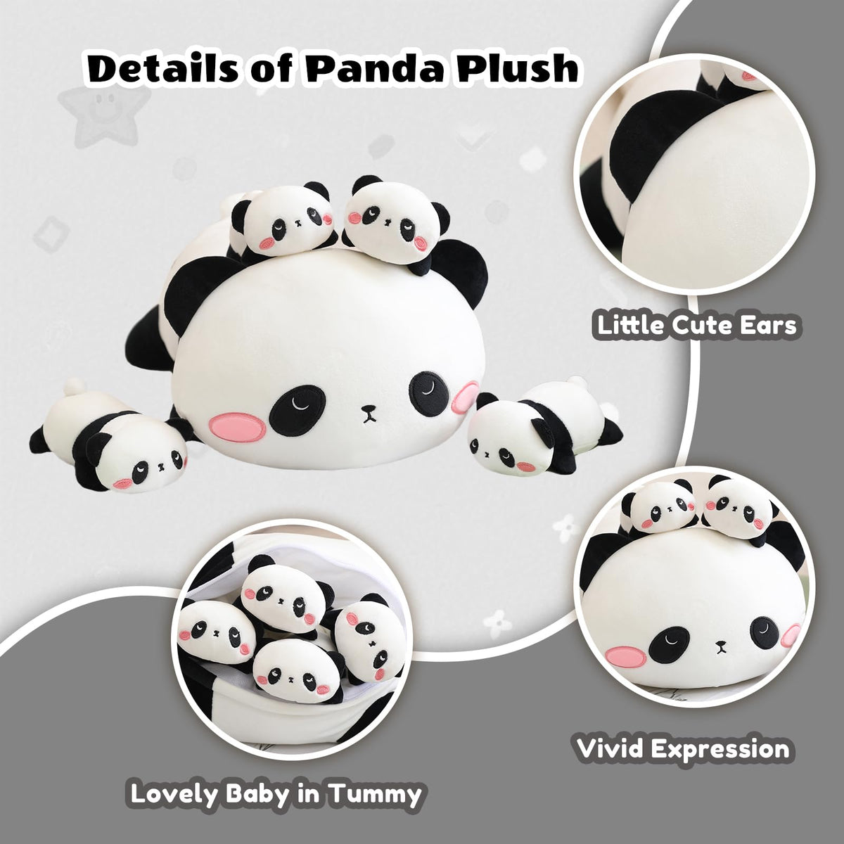 SQEQE panda mommy belly open delivery reveals four babies for imaginative play.
