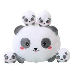 SQEQE Panda Mommy with four babies, a soft cuddly family toy for playtime.