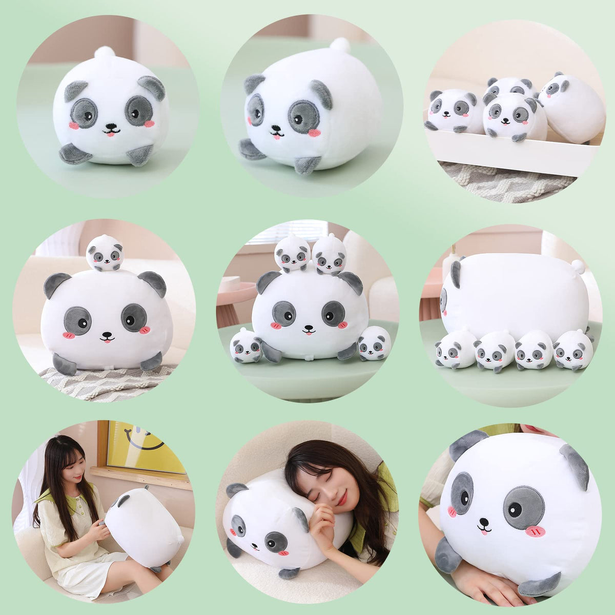 SQEQE Panda plush vacuum-packed packaging, recovers fully after opening.