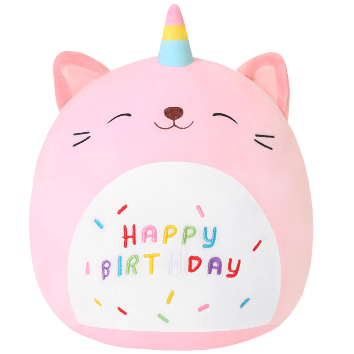 SQEQE pink caticorn plush face, soft cuddle buddy for kids