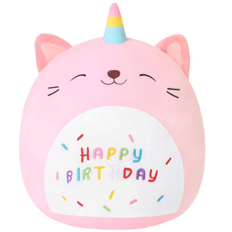 SQEQE pink caticorn plush face, soft cuddle buddy for kids