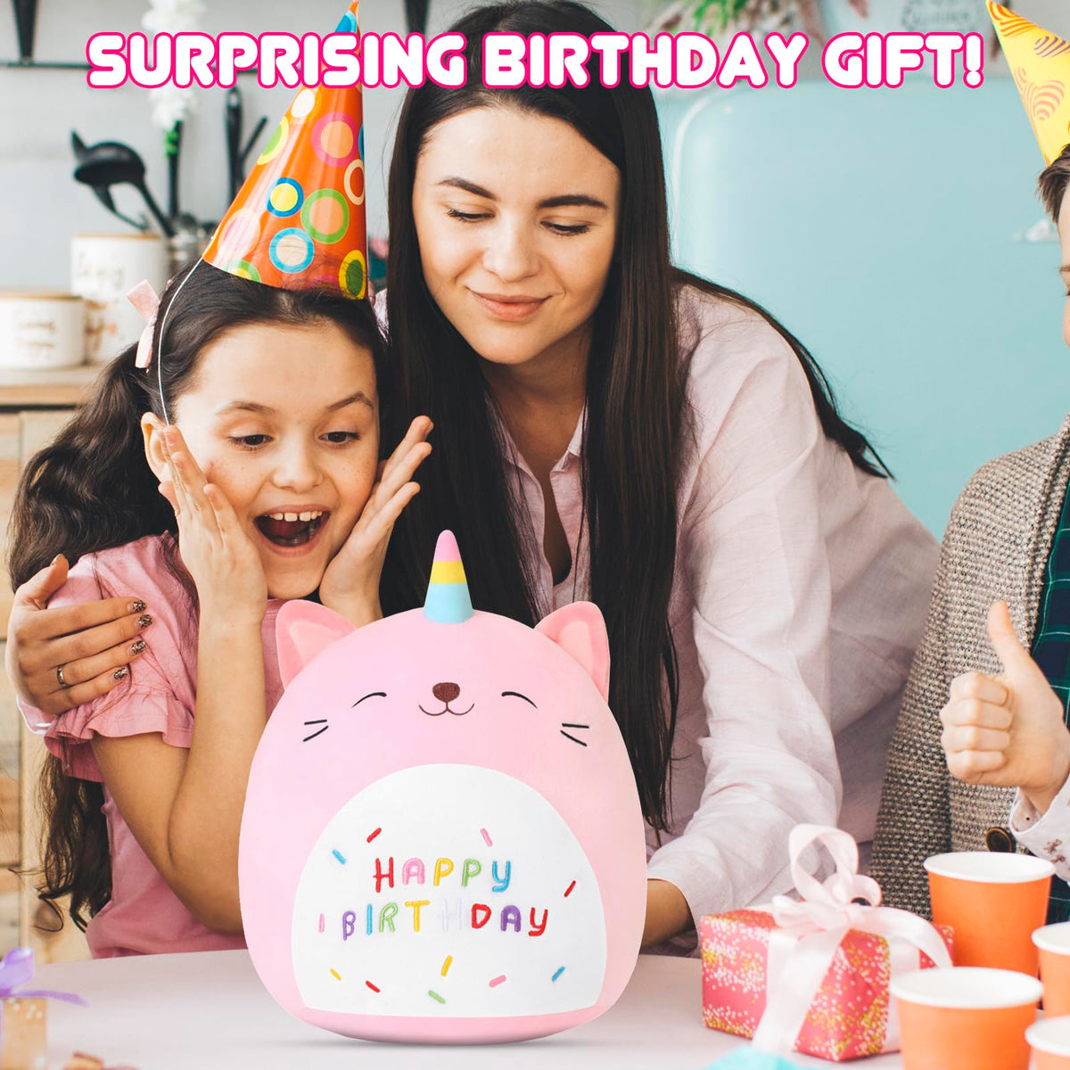 SQEQE pink caticorn plush gift-ready packaging for gifting