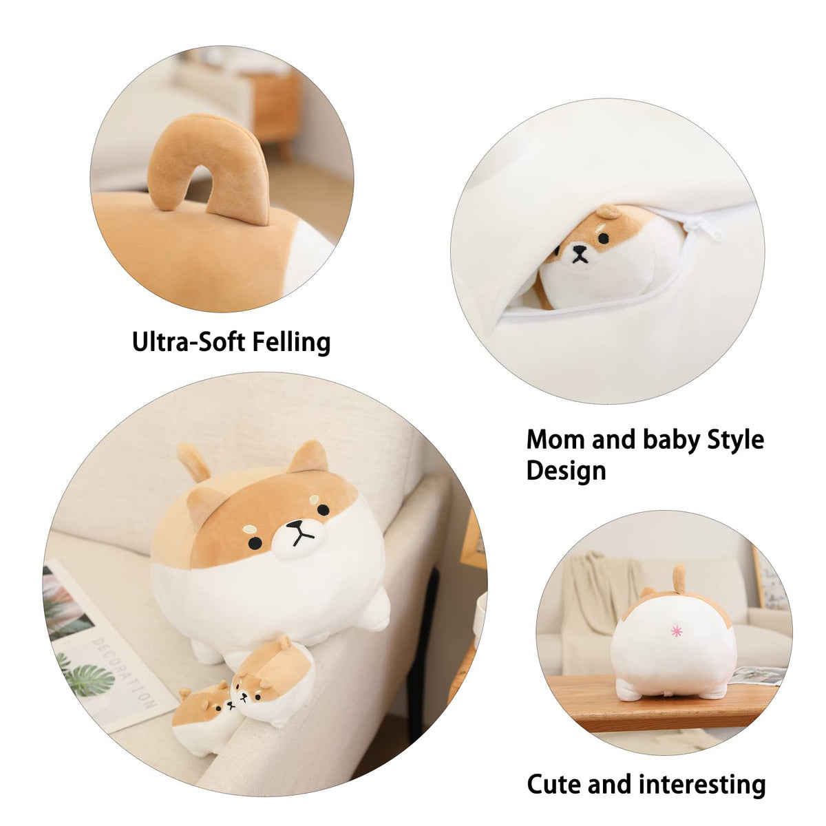 SQEQE Shiba Inu baby plush out of mommy's tummy for gentle storytelling moments.