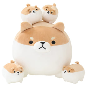 SQEQE Shiba Inu mommy plush with removable babies for cozy play and bedtime.