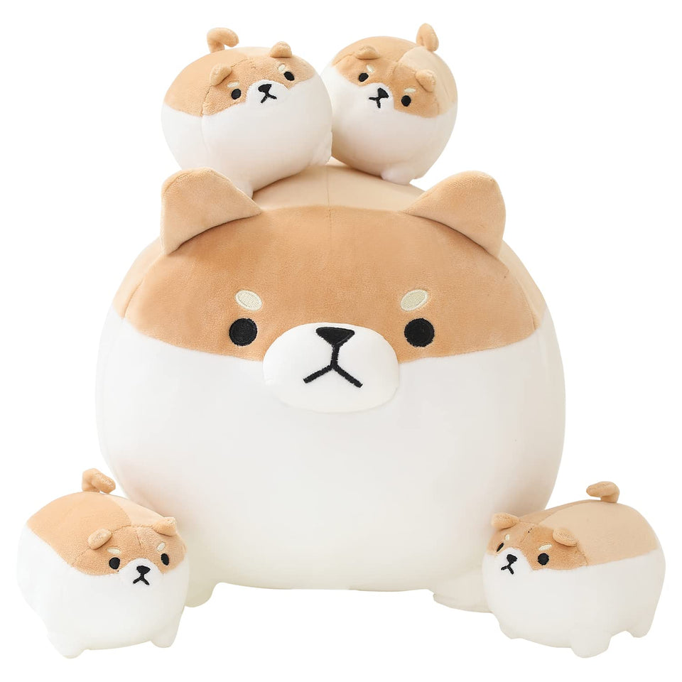 SQEQE Shiba Inu mommy plush with removable babies for cozy play and bedtime.