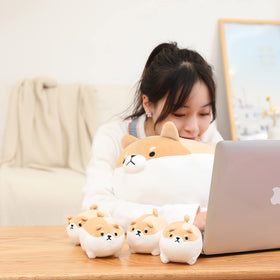 SQEQE Shiba Inu plush set arrives vacuum packed and puffing up after unboxing.