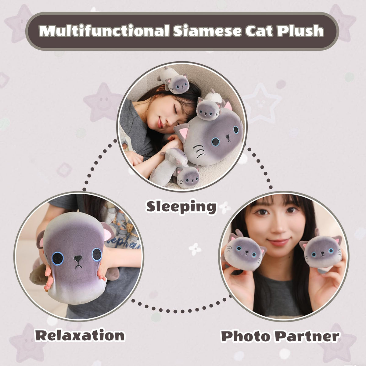 SQEQE Siamese cat plush offers warm comfort during naps and bedtime
