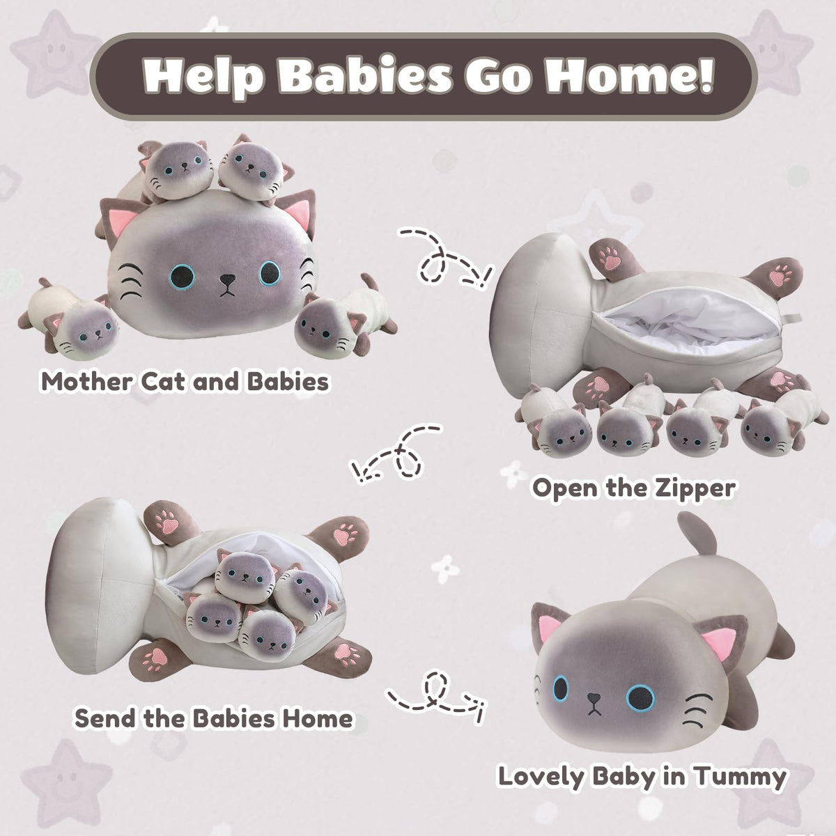 SQEQE plush zipper opening on mommy's tummy for easy baby retrieval