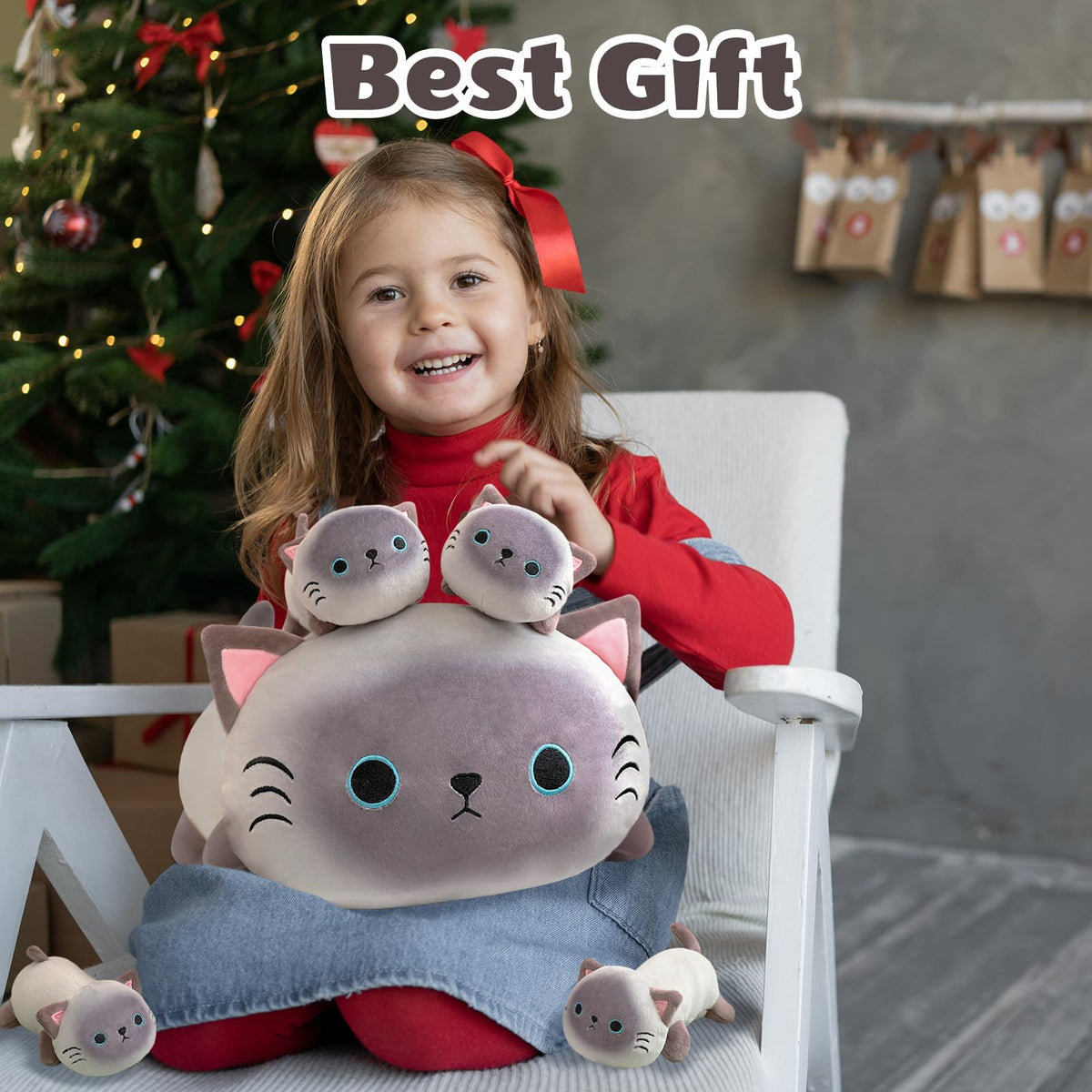 SQEQE Siamese cat with 4 removable babies for interactive storytelling