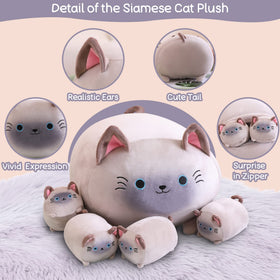 SQEQE Siamese Cat Plush soft delicate fabric close-up, inviting cuddle touch.
