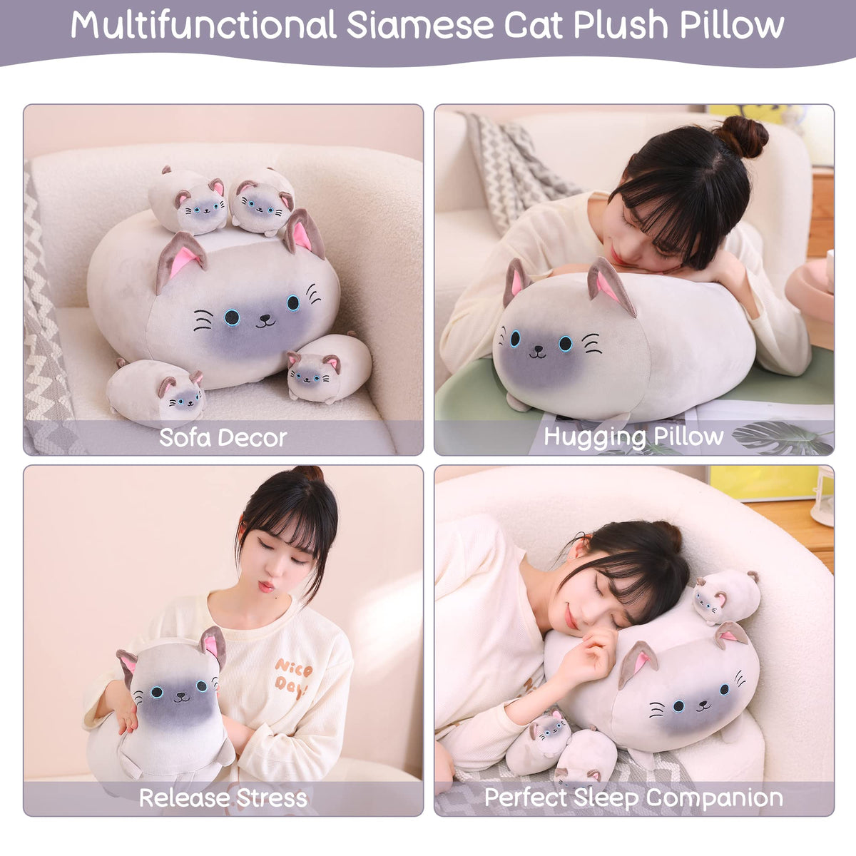 SQEQE Siamese Cat Plush travel-friendly size, easy to carry on adventures.