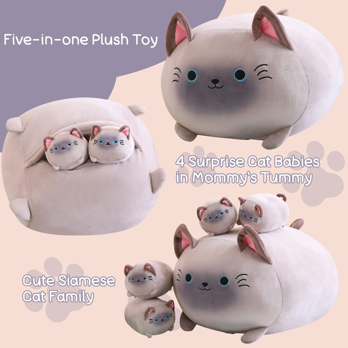 SQEQE Siamese Cat Plush vacuum-packed packaging showing initial deformations.