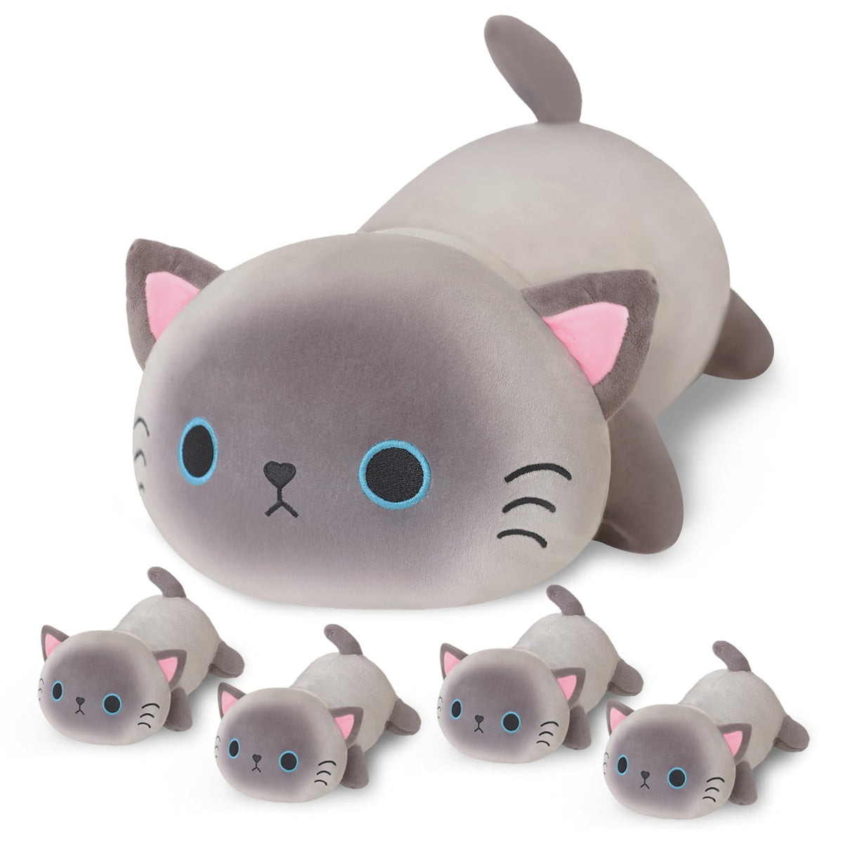 SQEQE Siamese cat plush mommy belly with four removable babies, cozy cuddle toy
