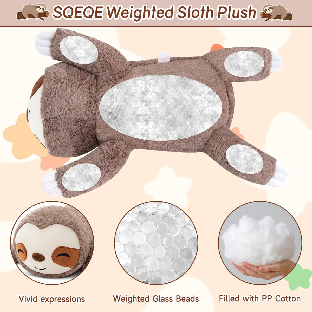 SQEQE thirteen-point-eight-inch sloth plush ideal for cuddle-ready seating.