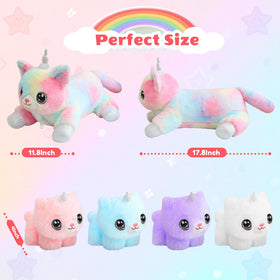 SQEQE unicorn cat plush babies peeking from mom's belly for imaginative play.