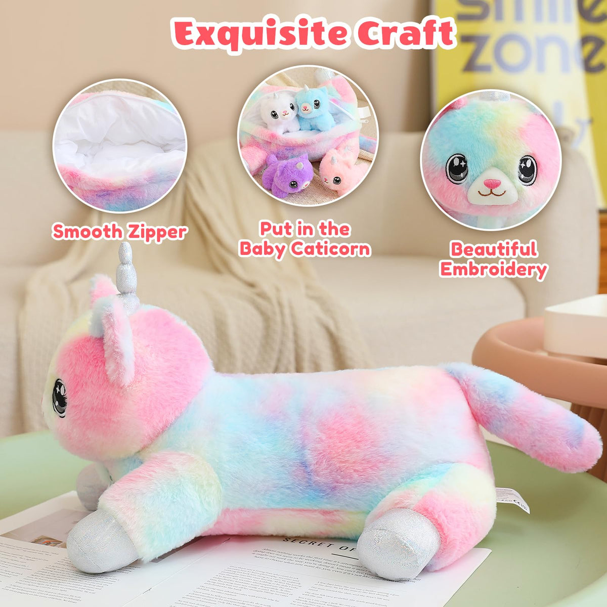 SQEQE unicorn cat plush ideal gift for kids' rooms and play spaces.