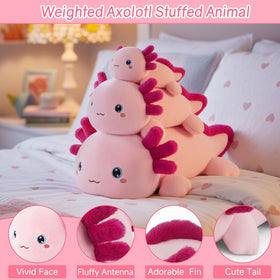 SQEQE weighted axolotl plush with frilly gills for a playful bedside friend