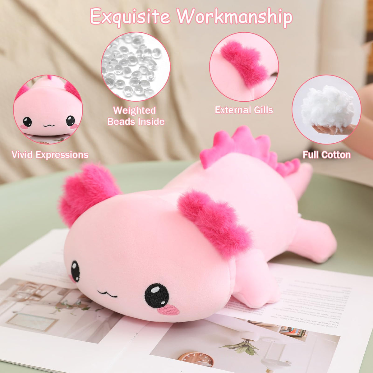 SQEQE weighted axolotl plush pillow mode ready for sleep