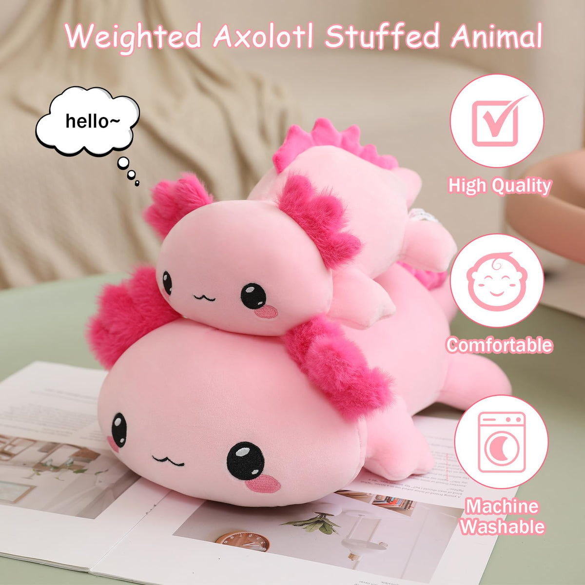 SQEQE weighted axolotl plush soft body detail for cozy touch