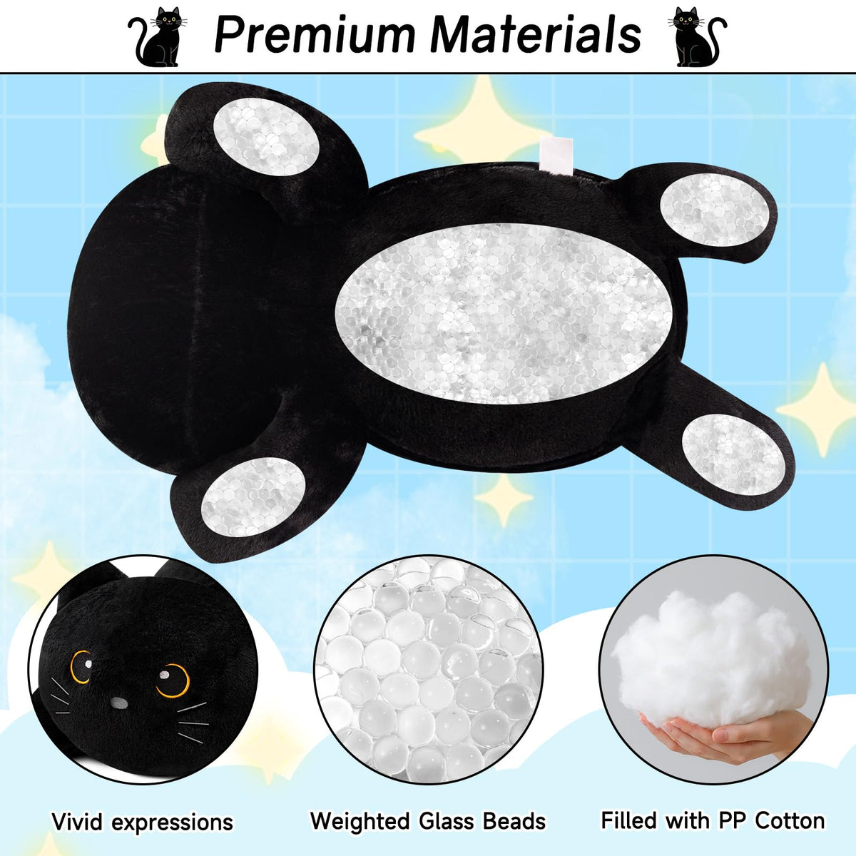 SQEQE weighted black cat plush gift idea for all ages.