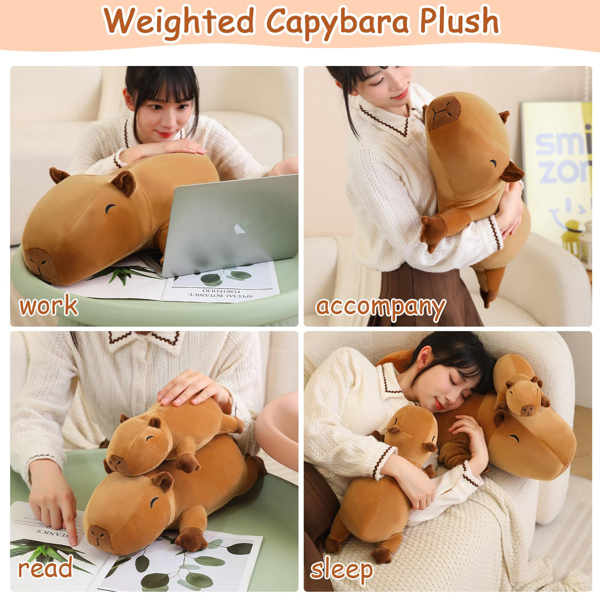 SQEQE weighted capybara plush care-friendly fabric close-up.