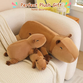 SQEQE weighted capybara plush 13.8 inch size for reading.