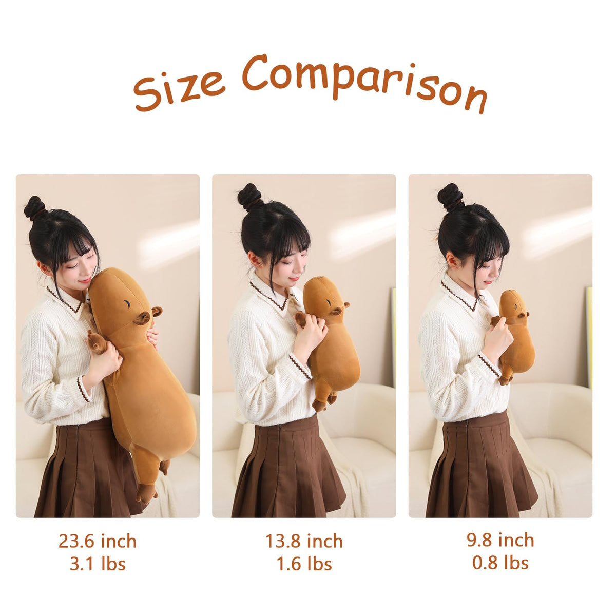 SQEQE weighted capybara plush 9.8 inch size suits small spaces.