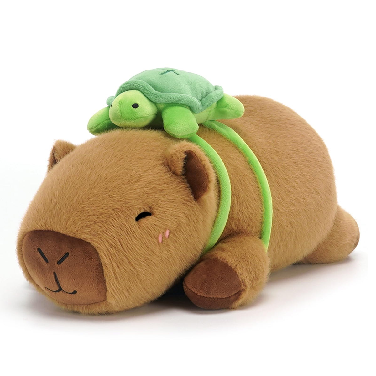 SQEQE weighted capybara plush with turtle backpack close-up, soft texture and comforting weight.