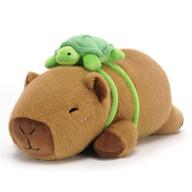 SQEQE weighted capybara plush with turtle backpack close-up, soft texture and comforting weight.