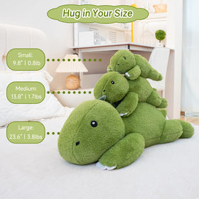 SQEQE weighted dinosaur plush on desk as desk companion