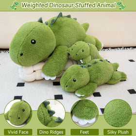 SQEQE weighted dinosaur plush on sofa adds cheerful decor