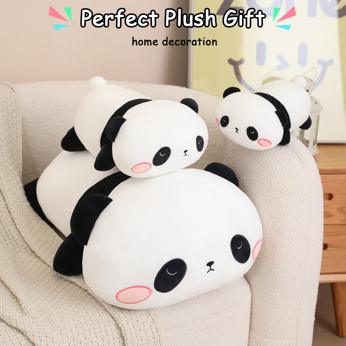 SQEQE weighted panda plush on sofa decor for cute charm.