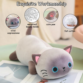 SQEQE weighted Siamese cat plush as pillow, comfortable resting companion