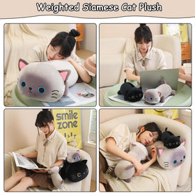 SQEQE weighted Siamese cat plush closeup material, fuzzy fabric and beads