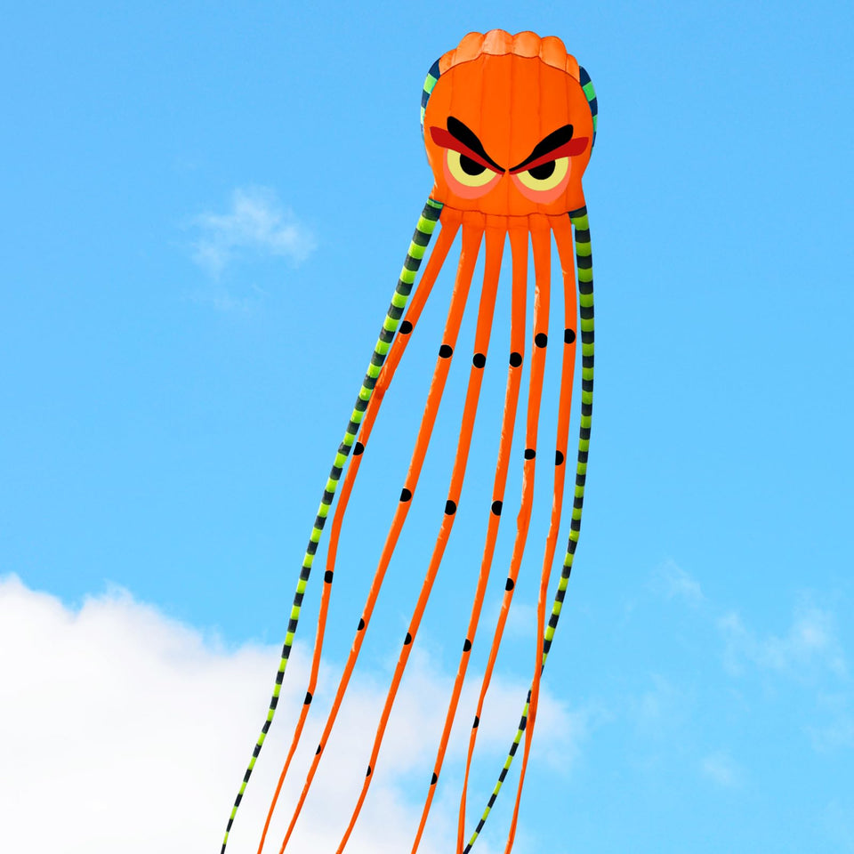 SQLWYLAT giant octopus kite inflates in flight for a vivid 3D effect.
