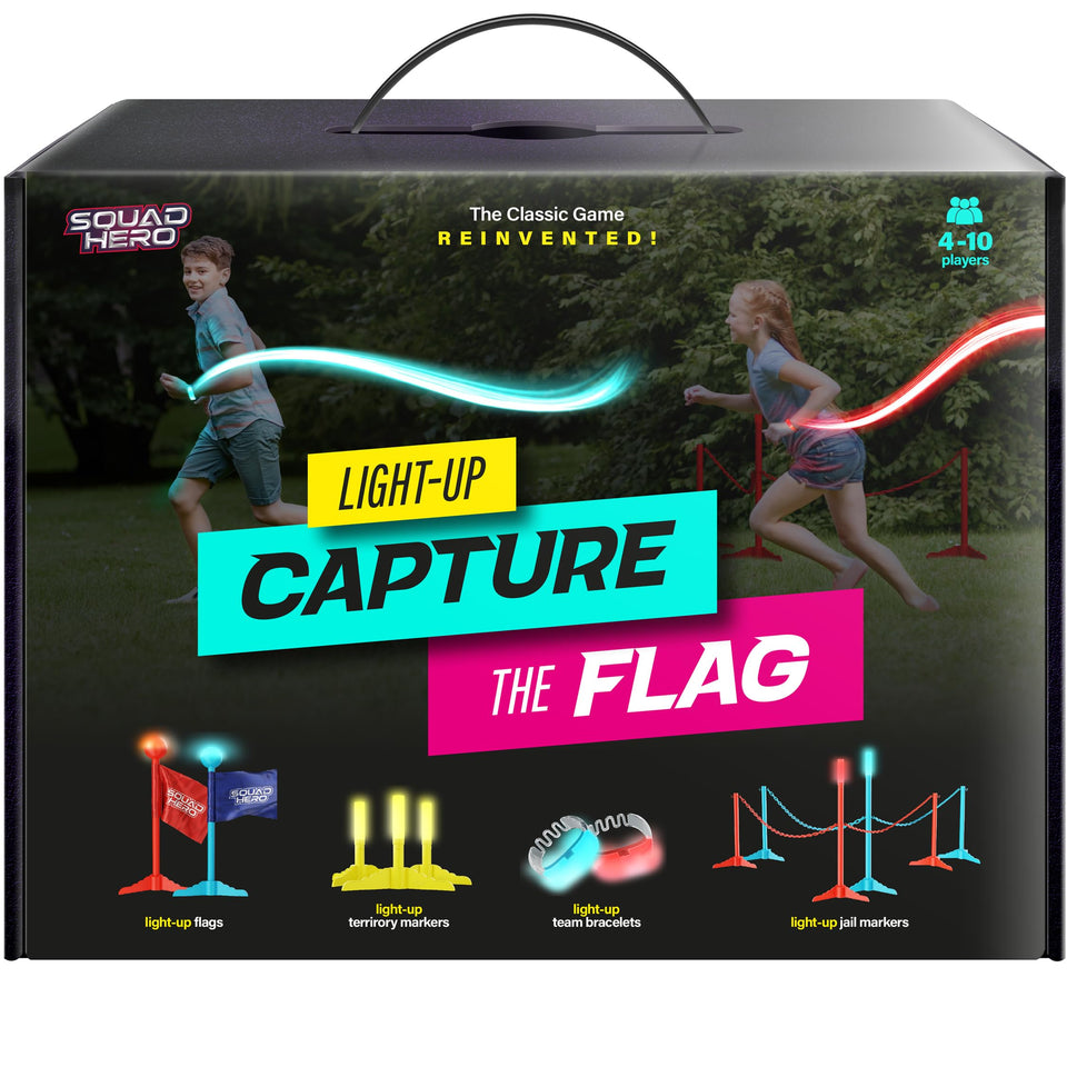 Squad Hero Capture the Flag glow flag lights up for thrilling backyard night play.