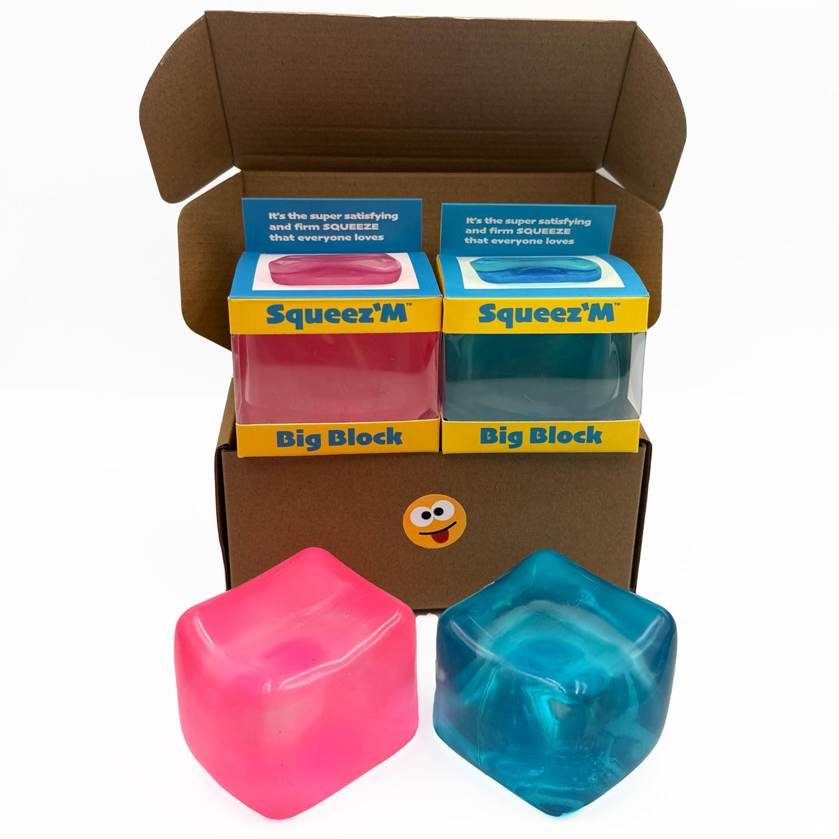 Squeez'M premium big block cube front view with vibrant colors for engaging sensory play.