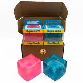 Squeez'M premium big block cube front view with vibrant colors for engaging sensory play.