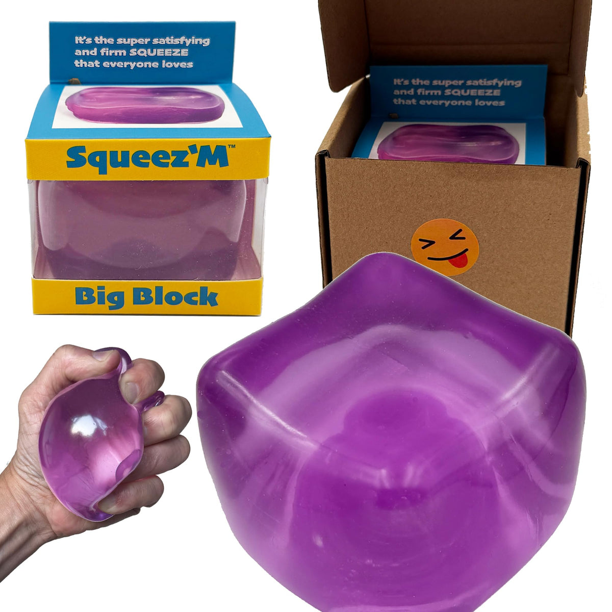 Squeez'M Premium Big Block Cube front view for stress relief and focus