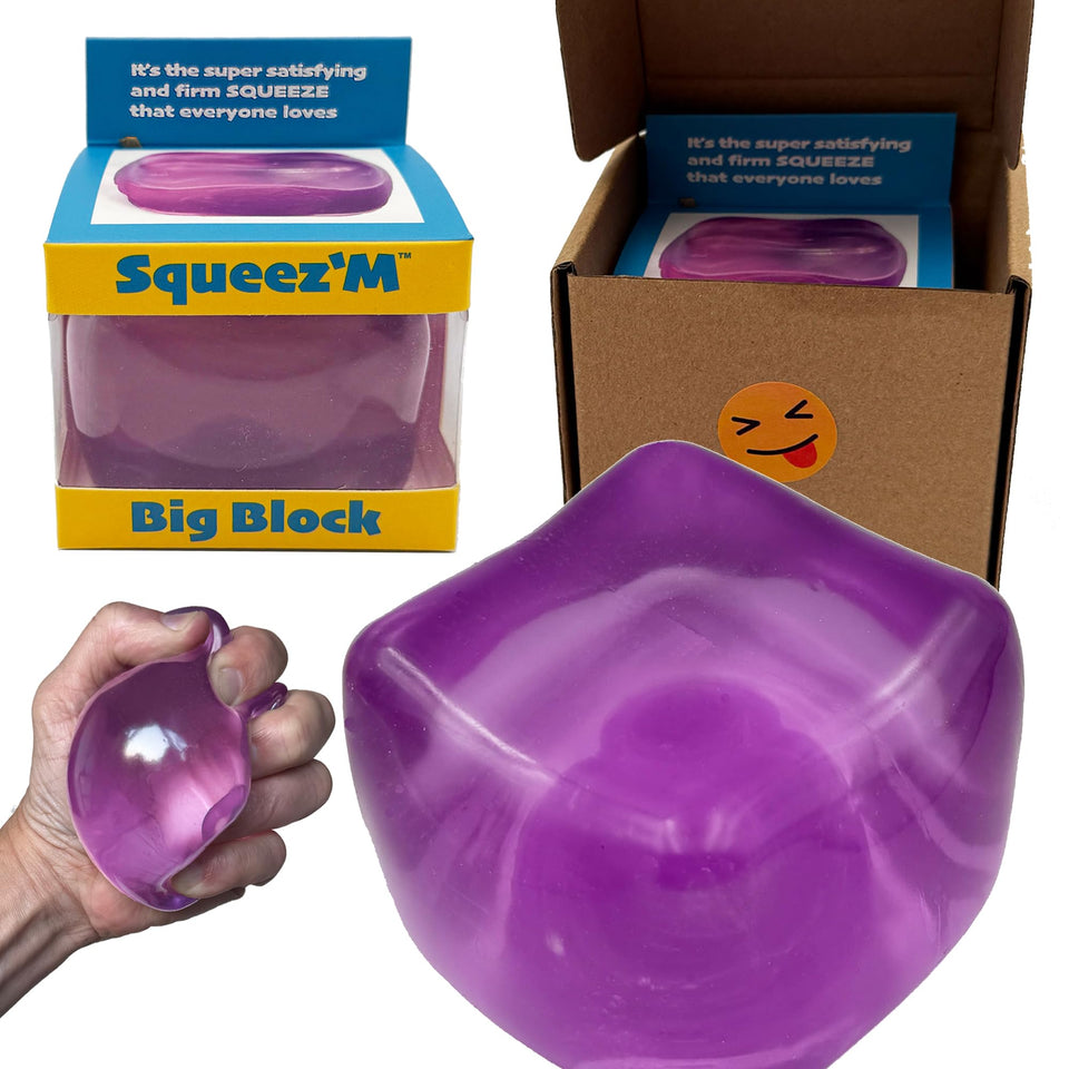 Squeez'M Premium Big Block Cube front view for stress relief and focus