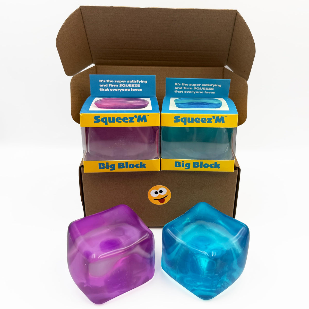 Squeez'M Premium Big Block cube front view enhances tactile engagement and focus