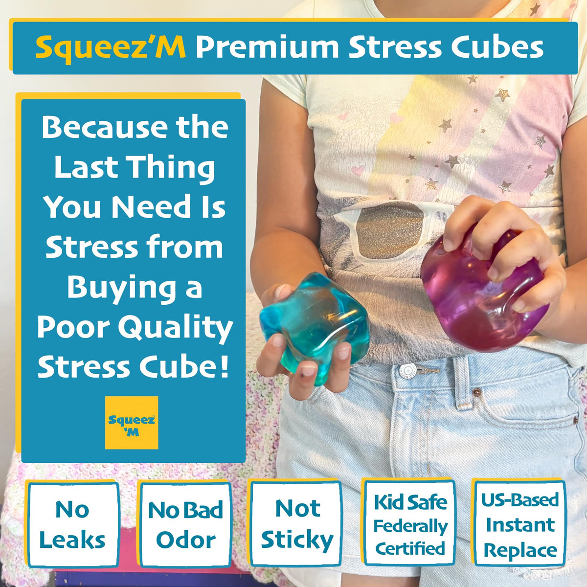 Squeez'M Premium Big Block Cube side angle showing colors and texture