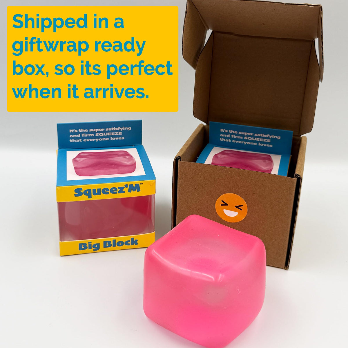 Squeez'M Big Block Cube close-up shows tear-resistant shell for long-lasting fun.