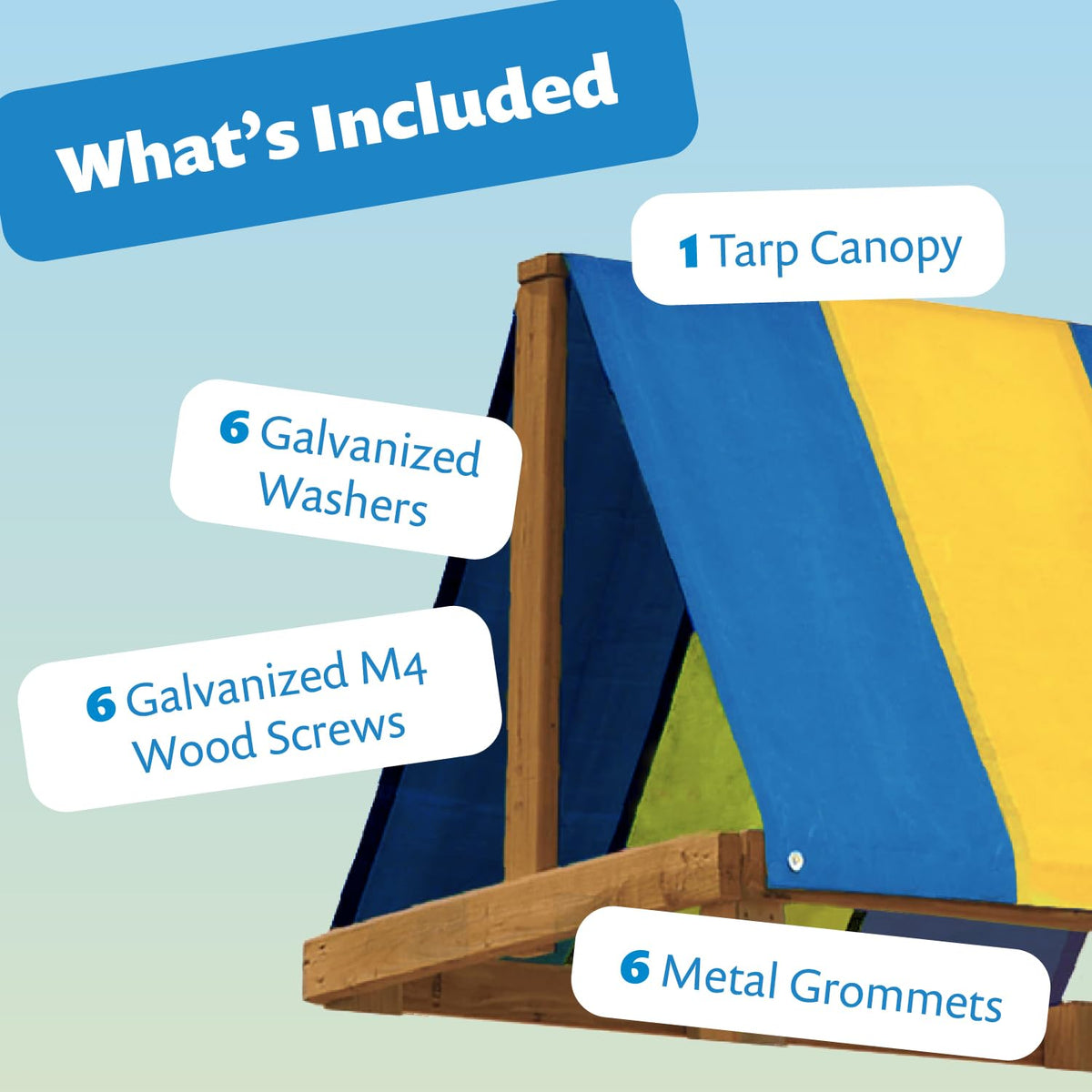 Squirrel Products blue-yellow canopy adds color while blocking sun during play