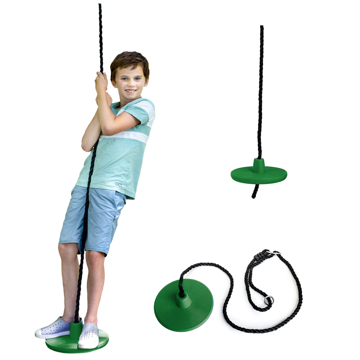 Squirrel Products heavy-duty disc swing seat and rope for durable backyard fun.