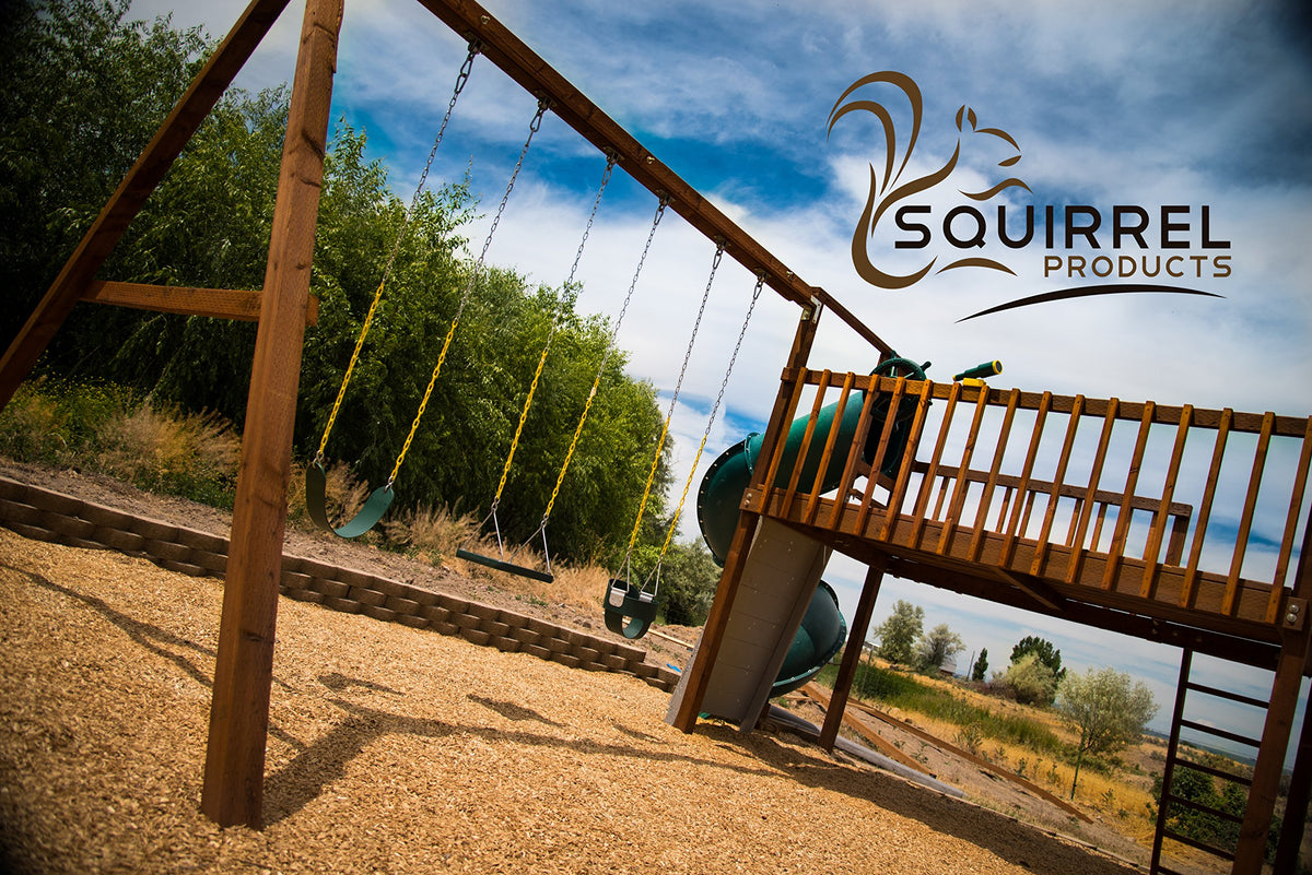 Squirrel Products outdoor playset setup, showing simple installation and versatile backyard use.