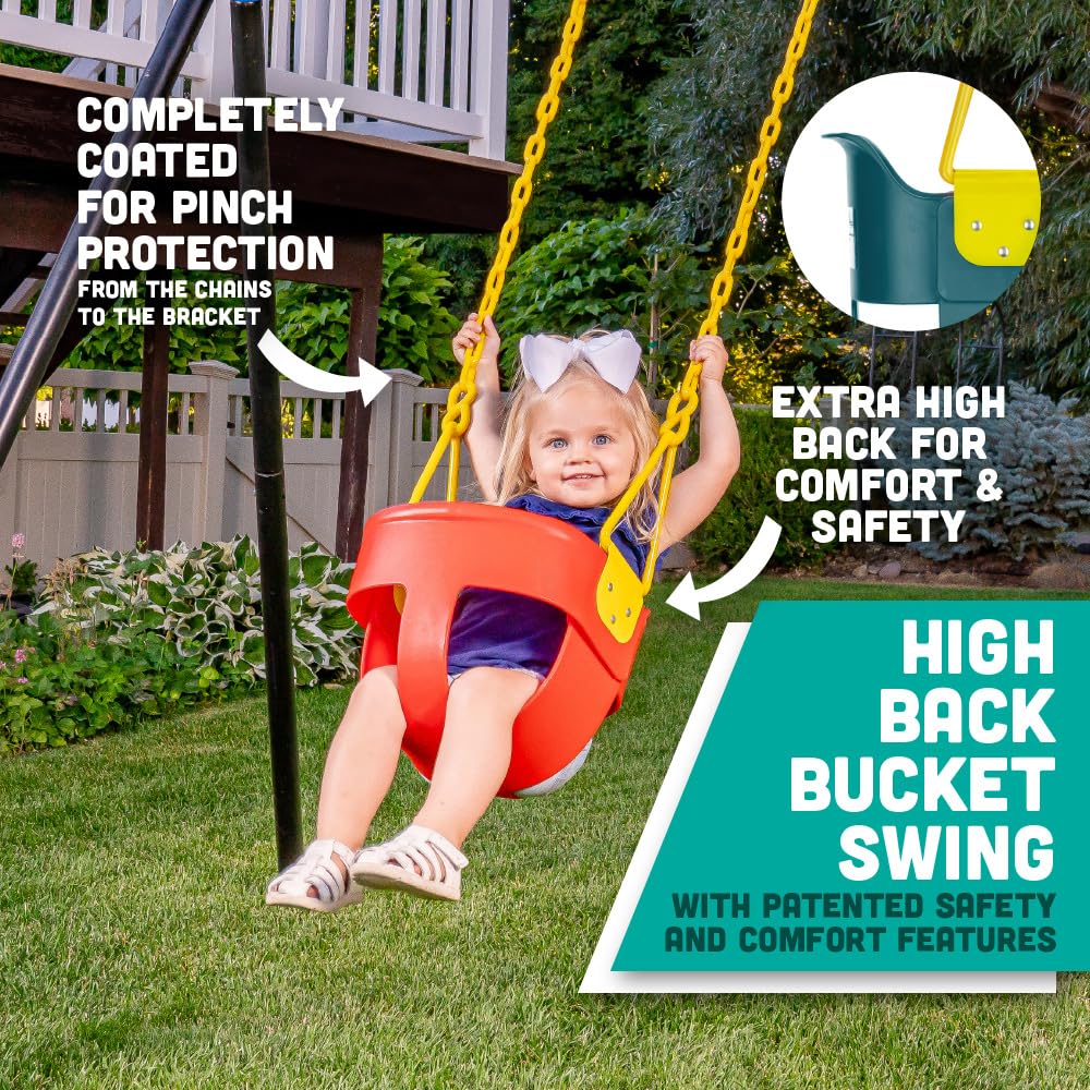Squirrel Products red swing close-up showing finger grip for small hands