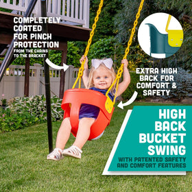 Squirrel Products red swing close-up showing finger grip for small hands